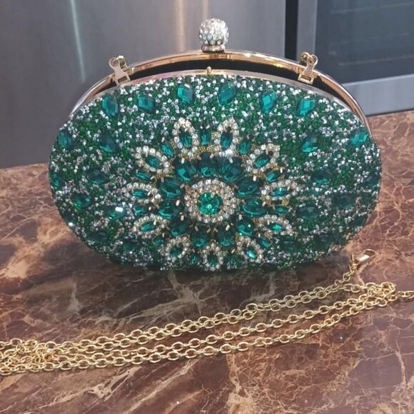 Evening Clutch Wedding Bag Green Purse Bridal Handbag Party Prom Ladies Fashion - Picture 5 of 10